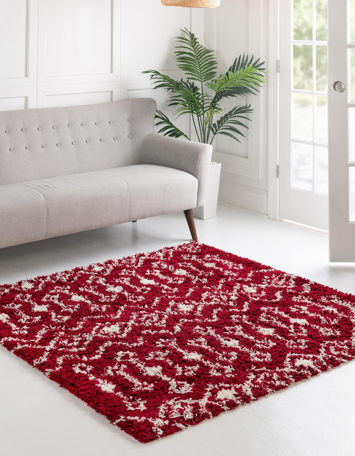 Berber Lattice Shag Collection Area Rug - Atlas (Burgundy Red) Square Burgundy Red  lifestyle 0