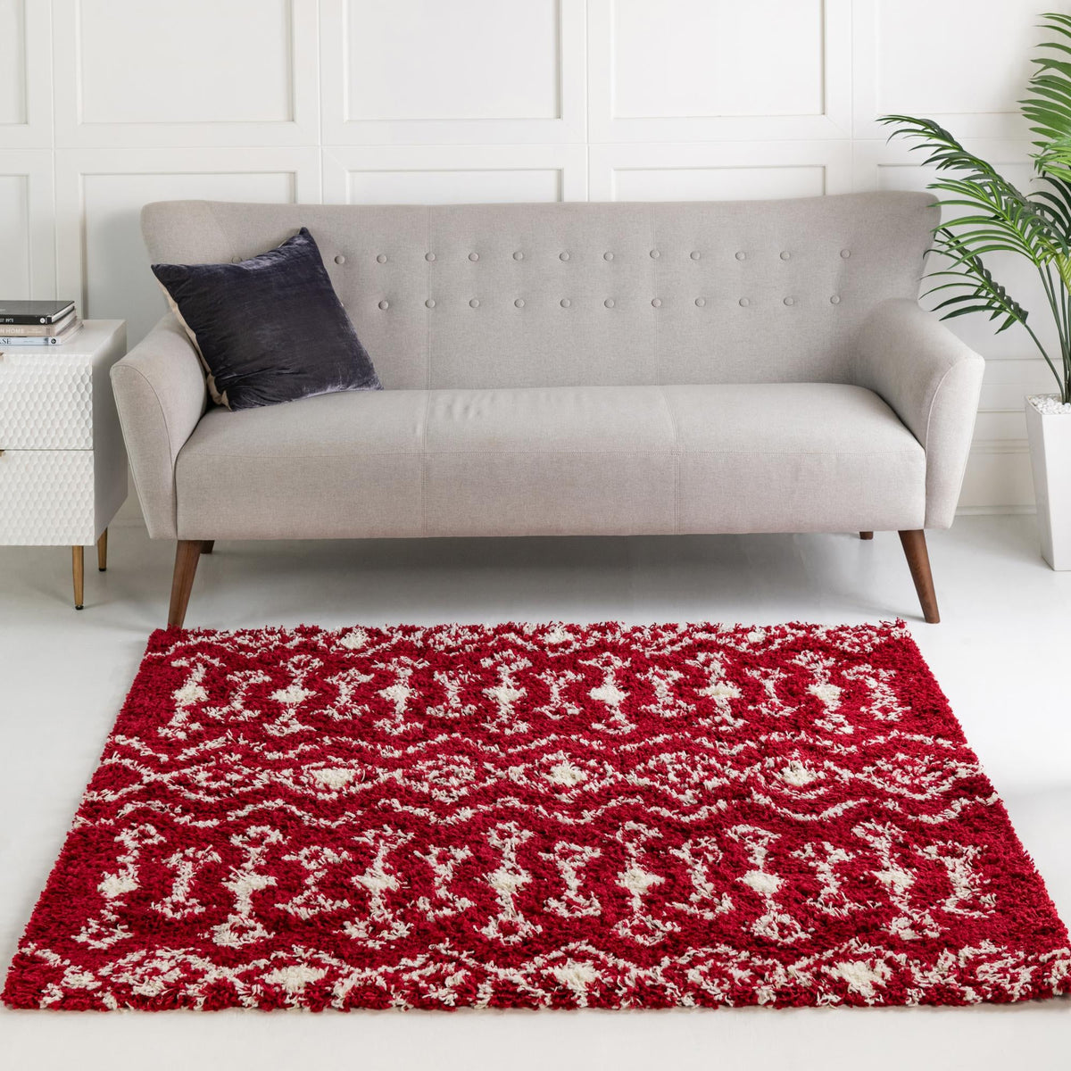Berber Lattice Shag Collection Area Rug - Atlas (Burgundy Red) Square Burgundy Red  lifestyle 14