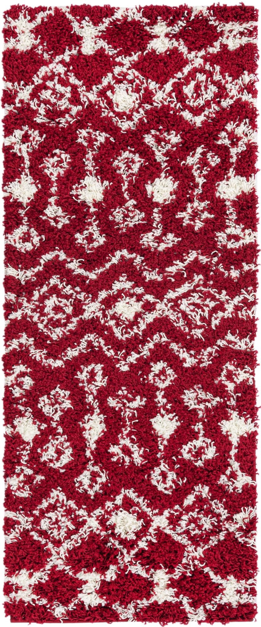 Berber Lattice Shag Collection Area Rug - Atlas (Burgundy Red) Runner Burgundy Red Main