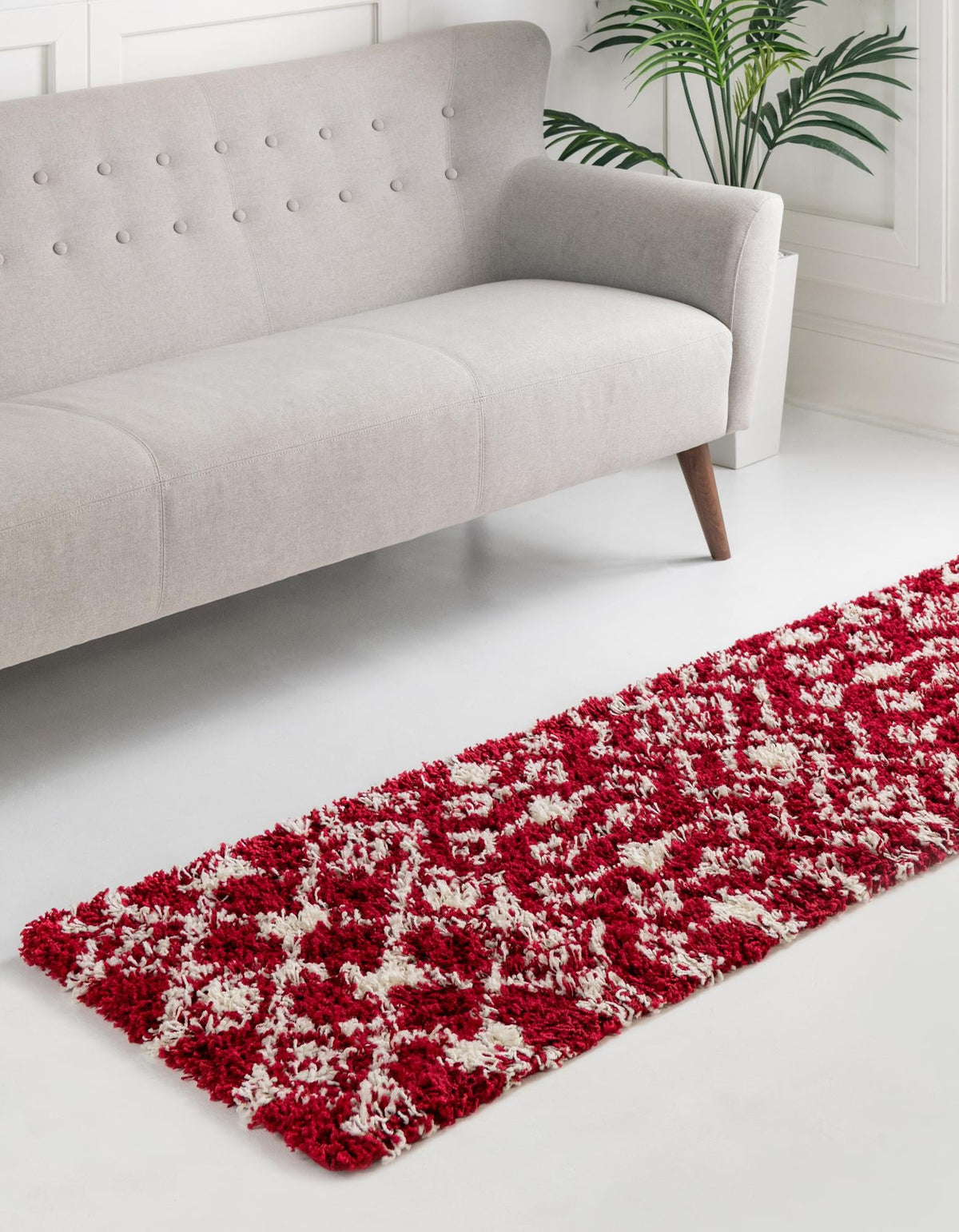 Berber Lattice Shag Collection Area Rug - Atlas (Burgundy Red) Runner Burgundy Red  lifestyle 0