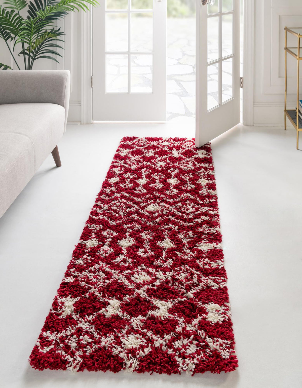 Berber Lattice Shag Collection Area Rug - Atlas (Burgundy Red) Runner Burgundy Red  lifestyle 2