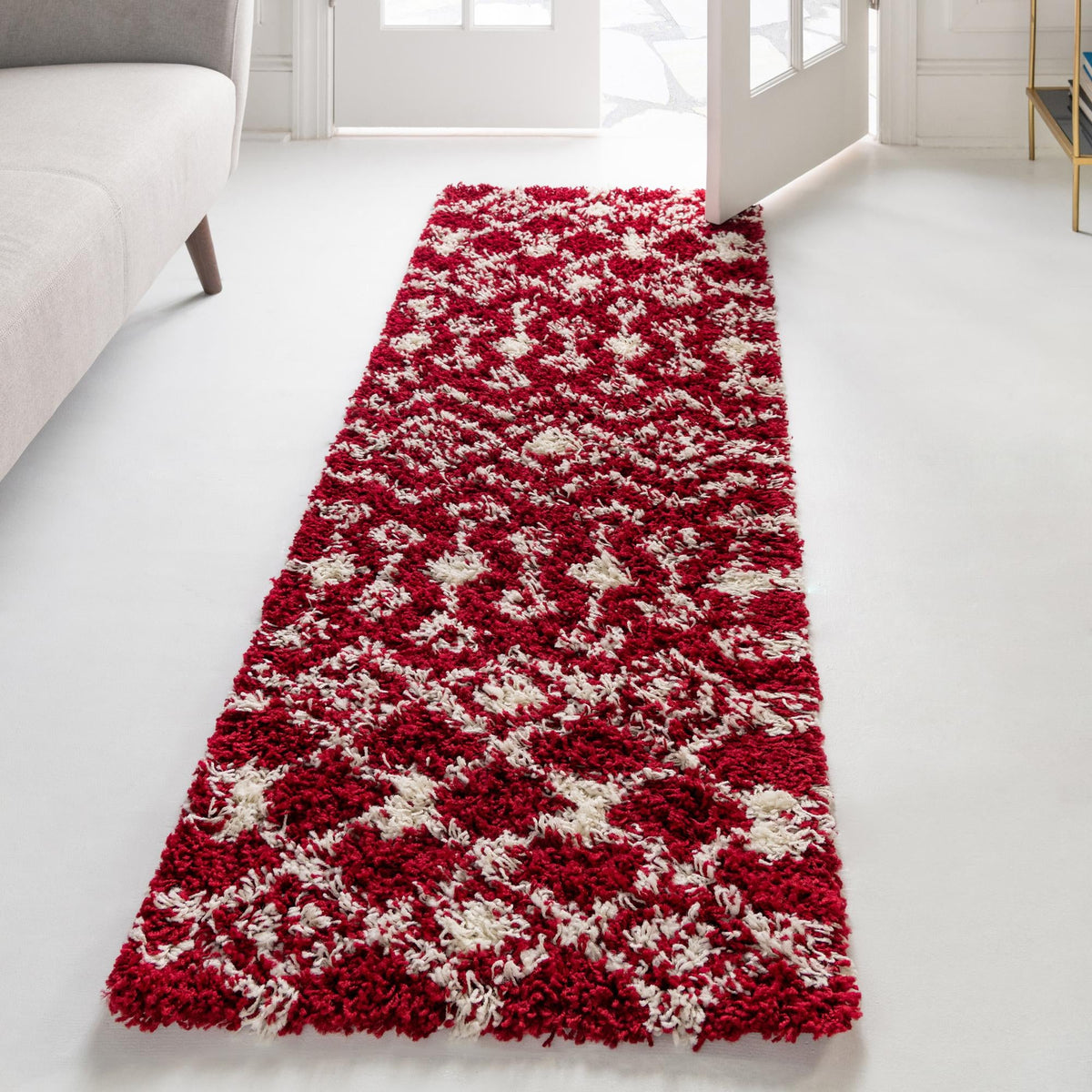 Berber Lattice Shag Collection Area Rug - Atlas (Burgundy Red) Runner Burgundy Red  lifestyle 14
