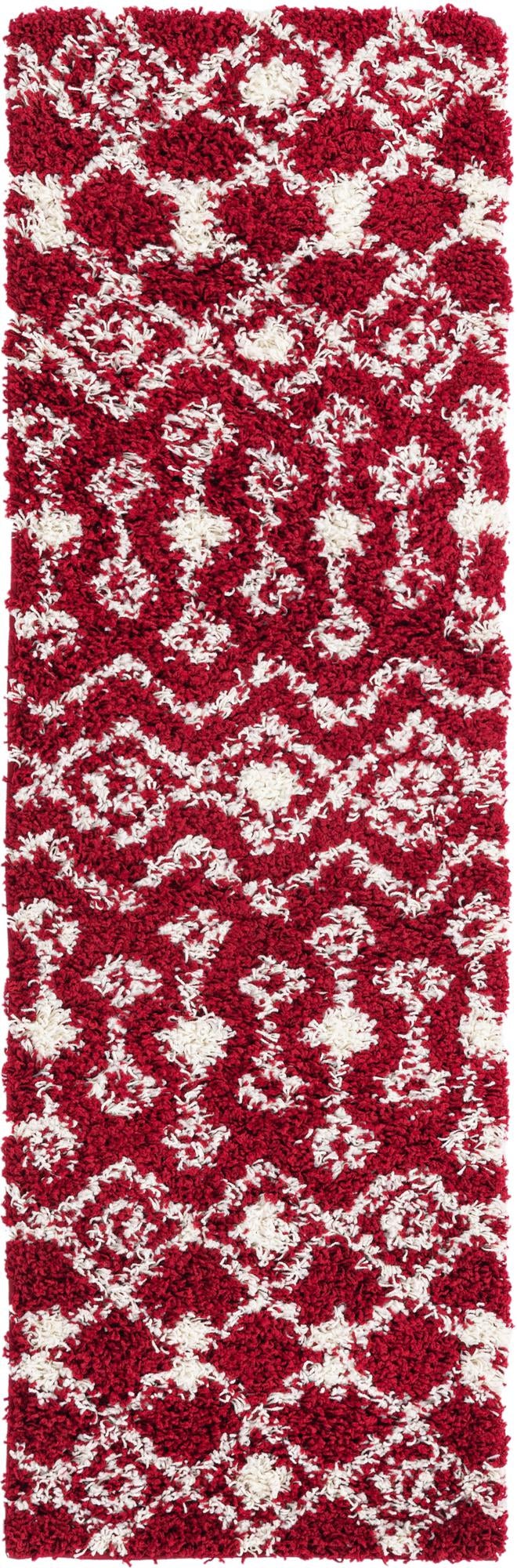 Berber Lattice Shag Collection Area Rug - Atlas (Burgundy Red) Runner Burgundy Red  lifestyle 17