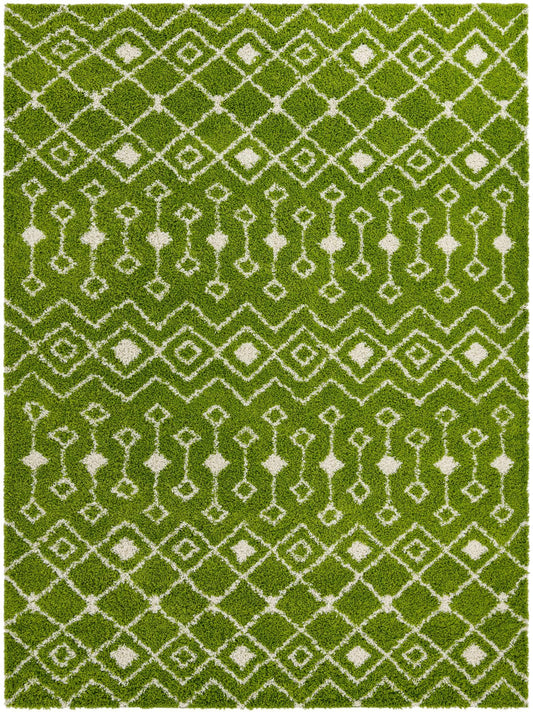 Berber Lattice Shag Collection Area Rug - Atlas (Green) Rectangle Green Main