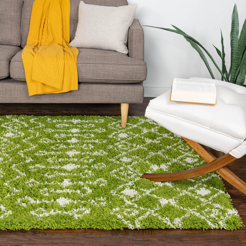 Berber Lattice Shag Collection Area Rug - Atlas (Green) Rectangle Green  lifestyle 14