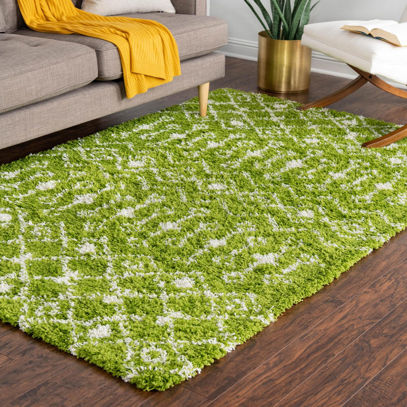 Berber Lattice Shag Collection Area Rug - Atlas (Green) Rectangle Green  lifestyle 16