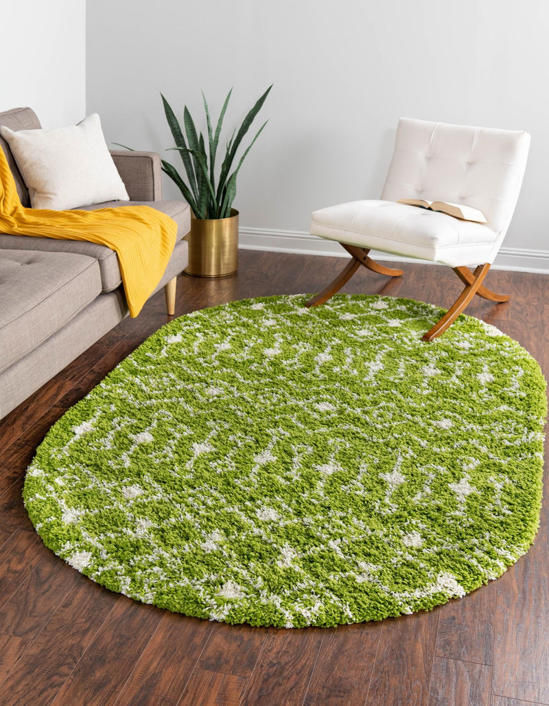 Berber Lattice Shag Collection Area Rug - Atlas (Green) Oval Green  lifestyle 2