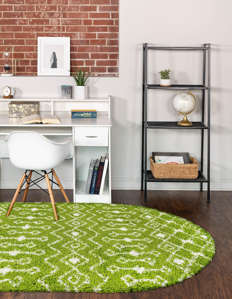 Berber Lattice Shag Collection Area Rug - Atlas (Green) Oval Green  lifestyle 24
