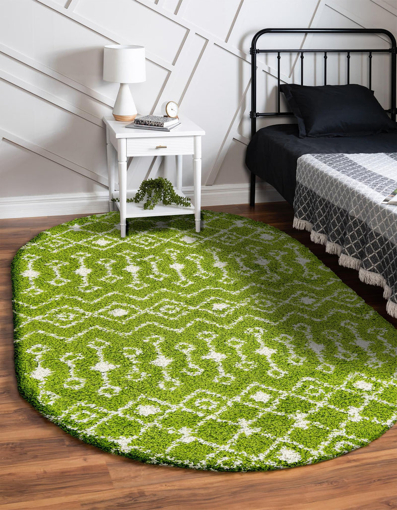Berber Lattice Shag Collection Area Rug - Atlas (Green) Oval Green  lifestyle 25