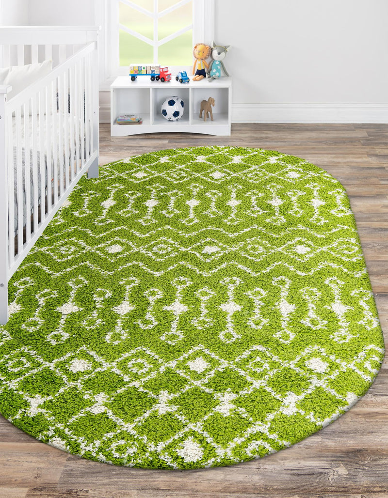 Berber Lattice Shag Collection Area Rug - Atlas (Green) Oval Green  lifestyle 26