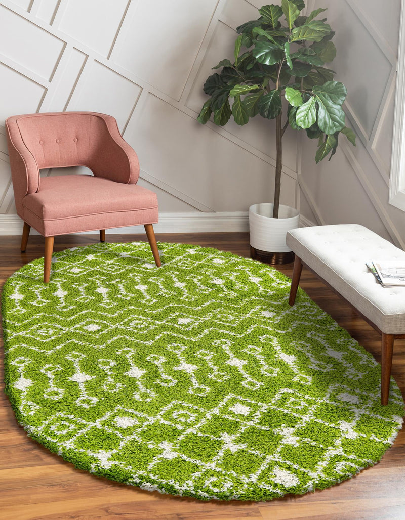 Berber Lattice Shag Collection Area Rug - Atlas (Green) Oval Green  lifestyle 27