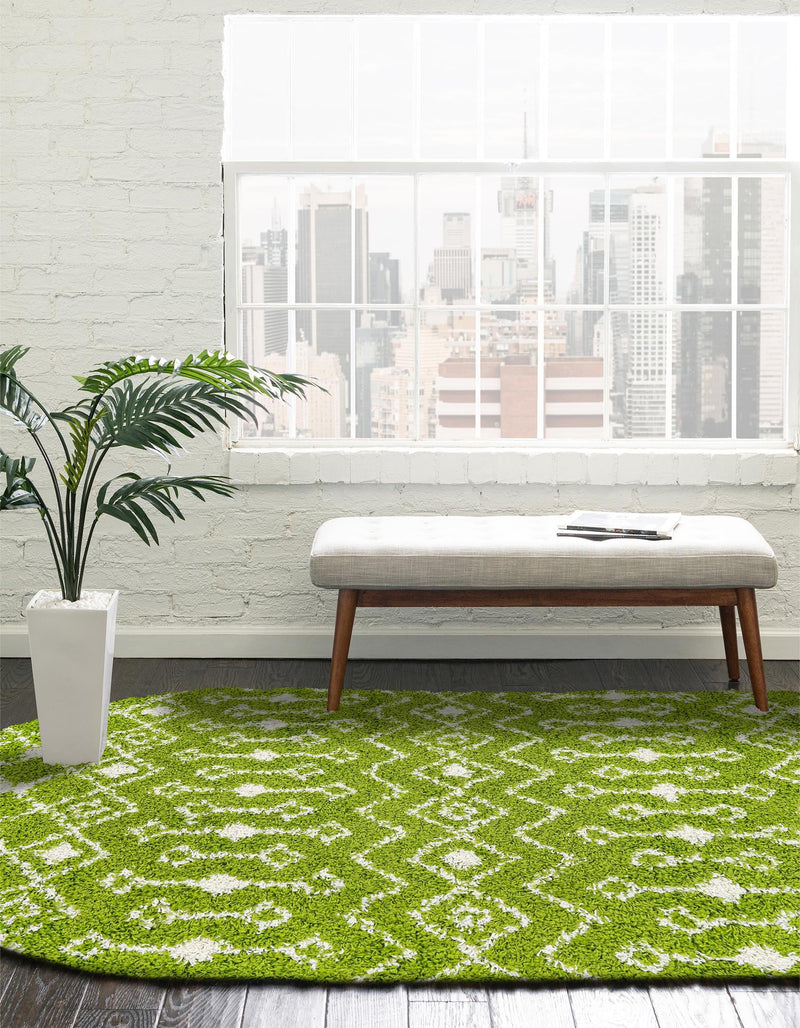 Berber Lattice Shag Collection Area Rug - Atlas (Green) Oval Green  lifestyle 28