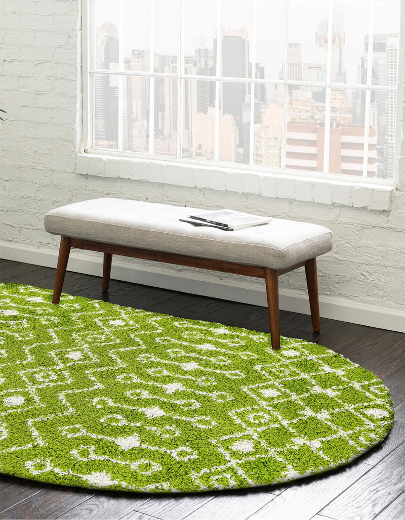 Berber Lattice Shag Collection Area Rug - Atlas (Green) Oval Green  lifestyle 29
