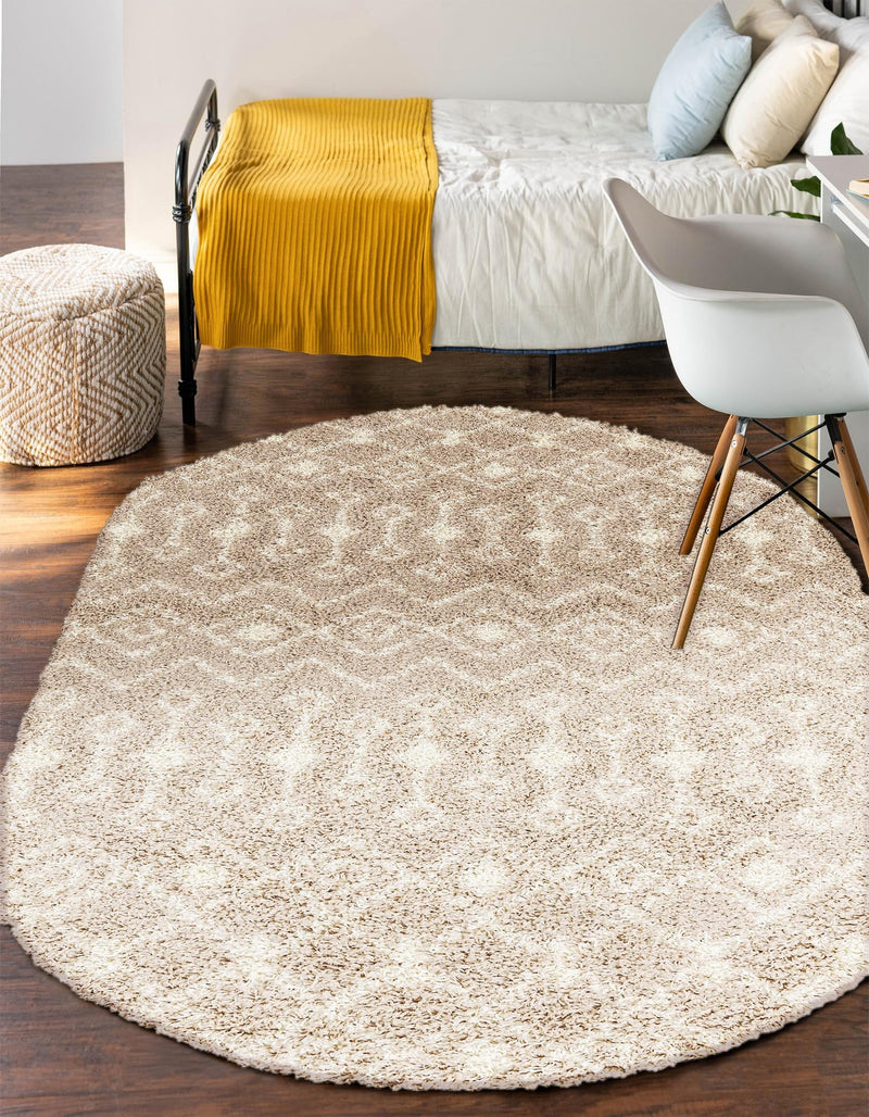 Berber Lattice Shag Collection Area Rug - Atlas (Light Brown) Oval Light Brown  lifestyle 19