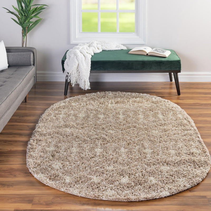 Berber Lattice Shag Collection Area Rug - Atlas (Light Brown) Oval Light Brown  lifestyle 14
