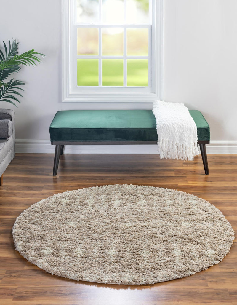 Berber Lattice Shag Collection Area Rug - Atlas (Light Brown) Round Light Brown  lifestyle 2