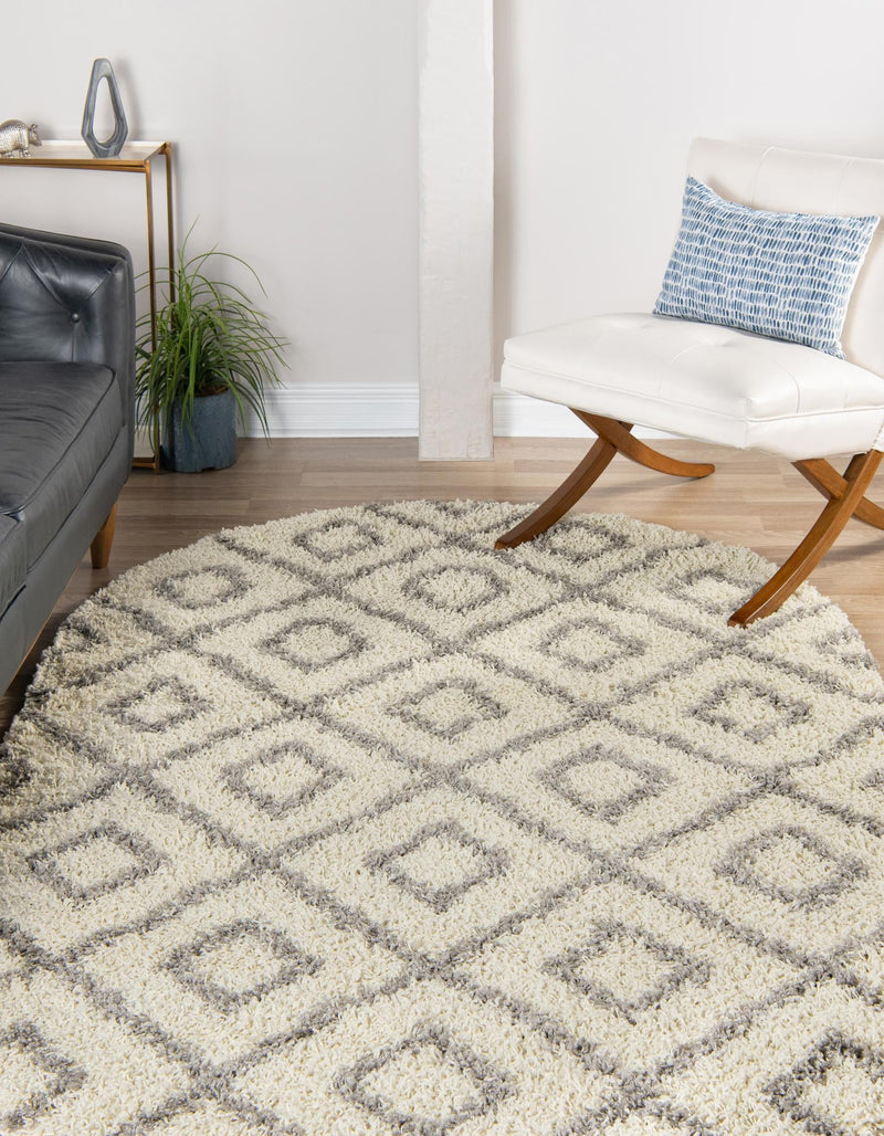 Lattice Loft Shag Collection Area Rug - Soho (Ivory) Oval Ivory  lifestyle 0