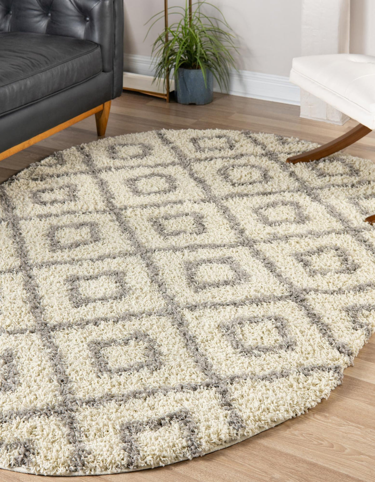 Lattice Loft Shag Collection Area Rug - Soho (Ivory) Oval Ivory  lifestyle 2