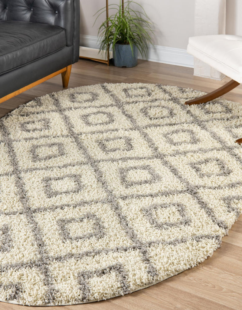 Lattice Loft Shag Collection Area Rug - Soho (Ivory) Oval Ivory  lifestyle 2