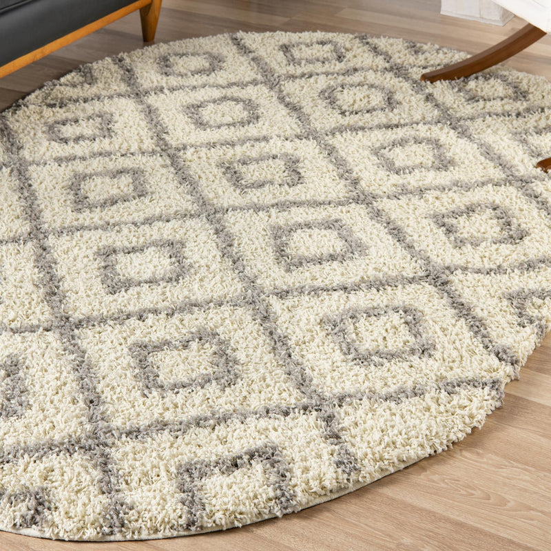 Lattice Loft Shag Collection Area Rug - Soho (Ivory) Oval Ivory  lifestyle 14