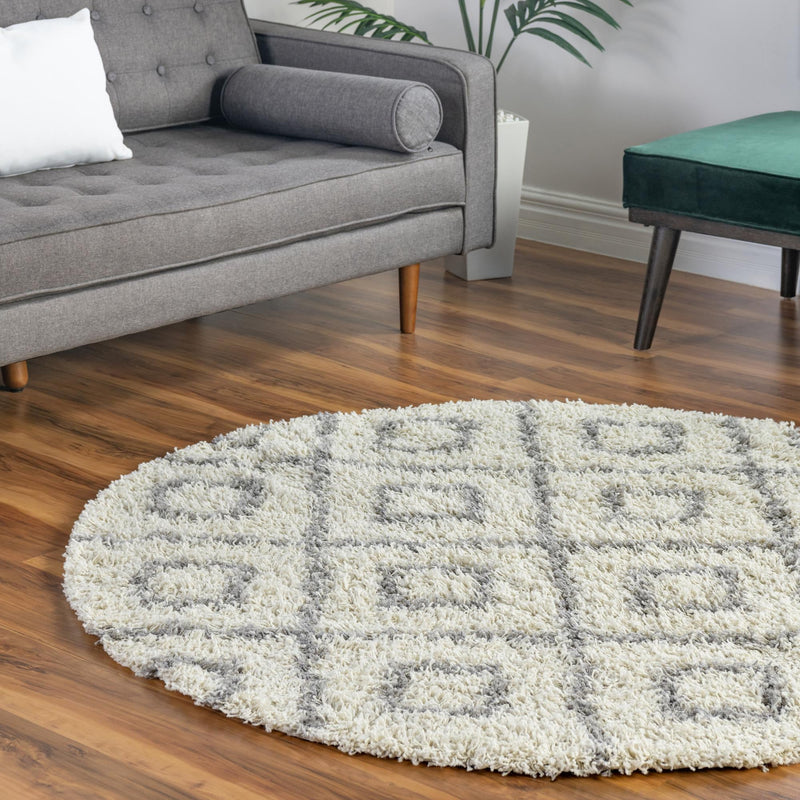 Lattice Loft Shag Collection Area Rug - Soho (Ivory) Round Ivory  lifestyle 13