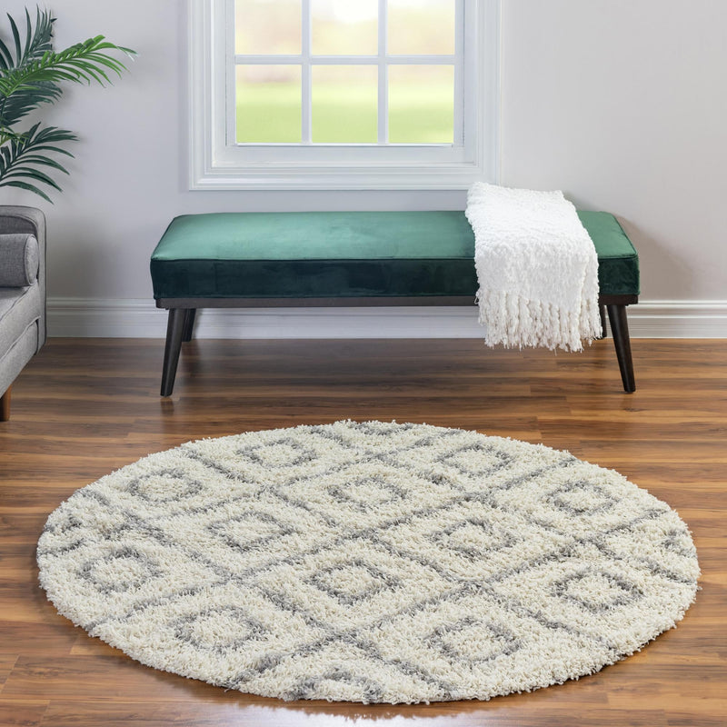 Lattice Loft Shag Collection Area Rug - Soho (Ivory) Round Ivory  lifestyle 14