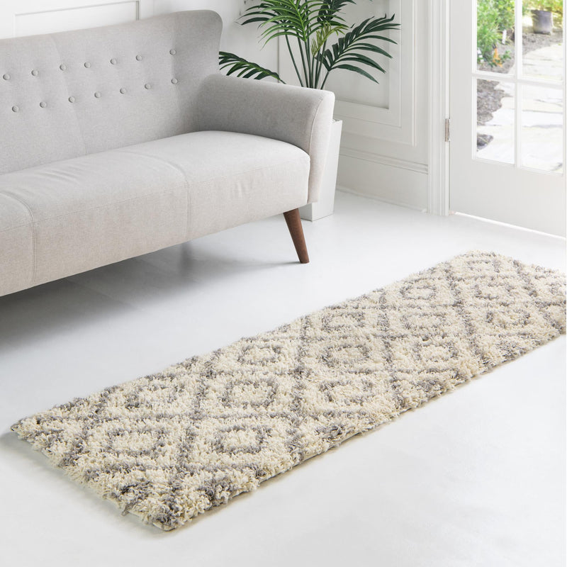 Lattice Loft Shag Collection Area Rug - Soho (Ivory) Runner Ivory  lifestyle 13