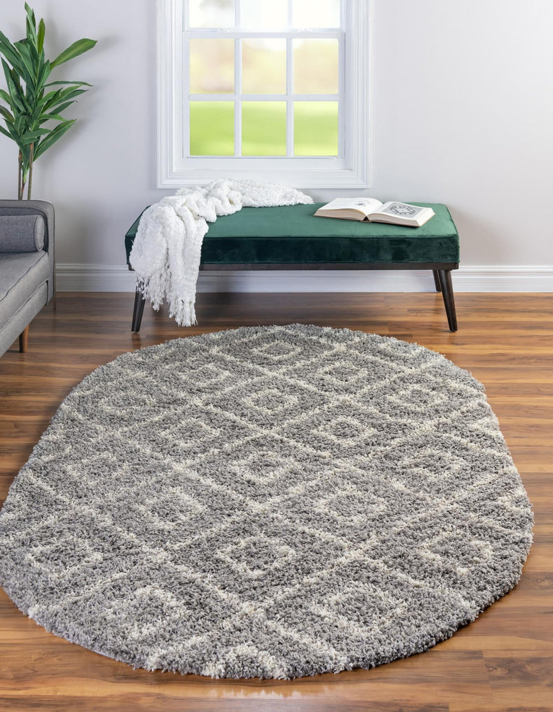 Lattice Loft Shag Collection Area Rug - Soho (Gray) Oval Gray  lifestyle 2