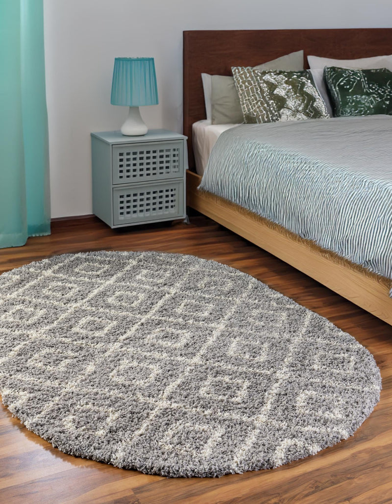 Lattice Loft Shag Collection Area Rug - Soho (Gray) Oval Gray  lifestyle 19