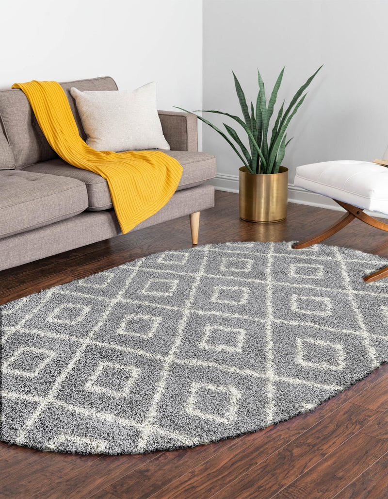 Lattice Loft Shag Collection Area Rug - Soho (Gray) Oval Gray  lifestyle 20