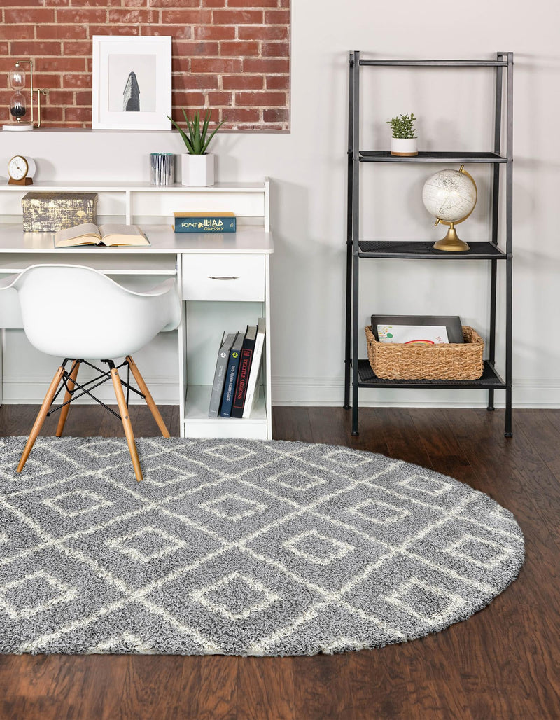 Lattice Loft Shag Collection Area Rug - Soho (Gray) Oval Gray  lifestyle 21