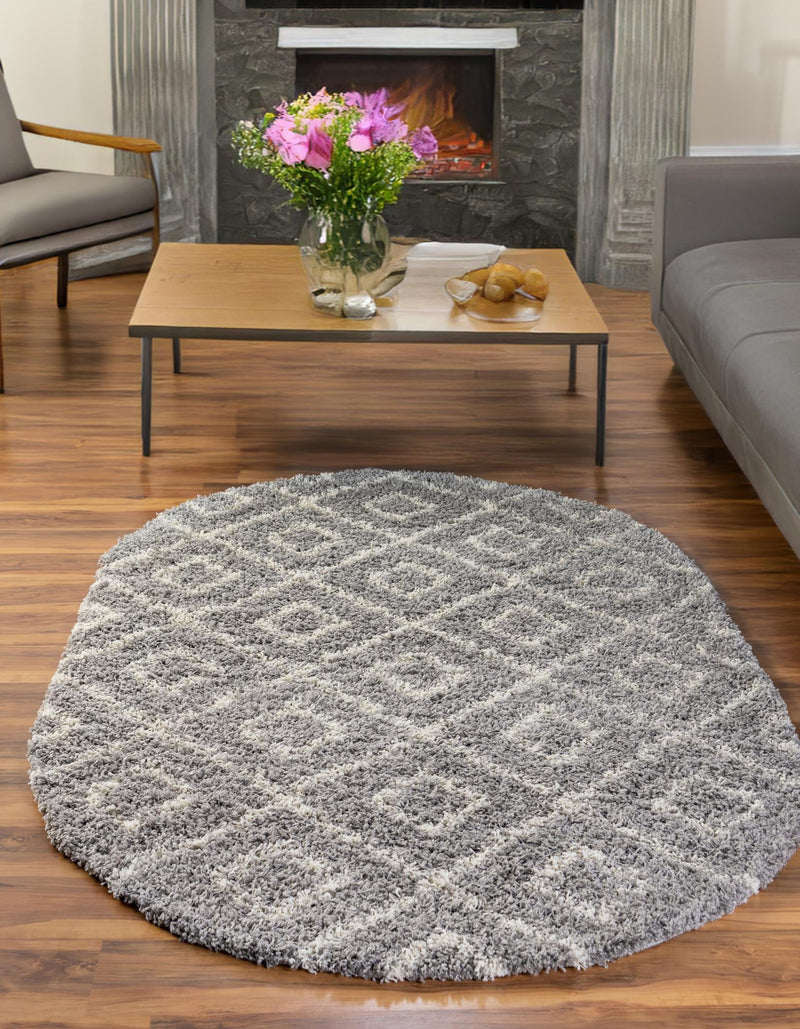 Lattice Loft Shag Collection Area Rug - Soho (Gray) Oval Gray  lifestyle 22