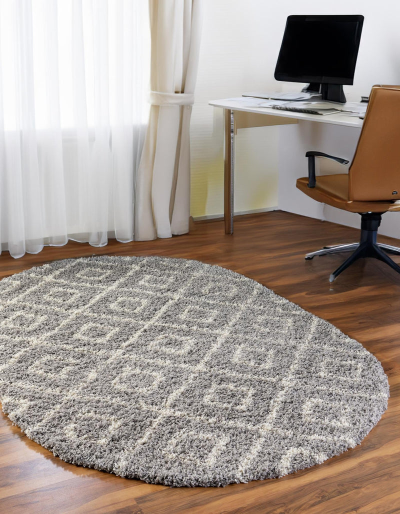 Lattice Loft Shag Collection Area Rug - Soho (Gray) Oval Gray  lifestyle 23