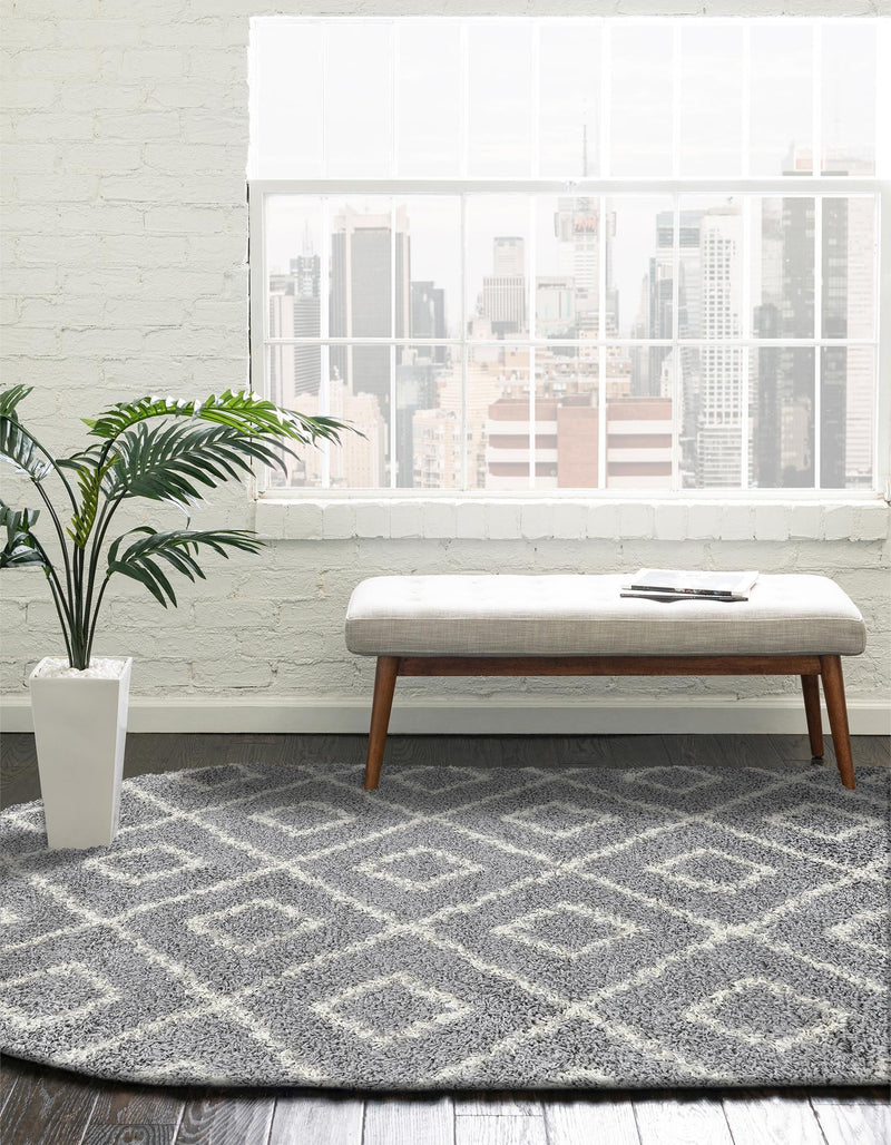 Lattice Loft Shag Collection Area Rug - Soho (Gray) Oval Gray  lifestyle 25