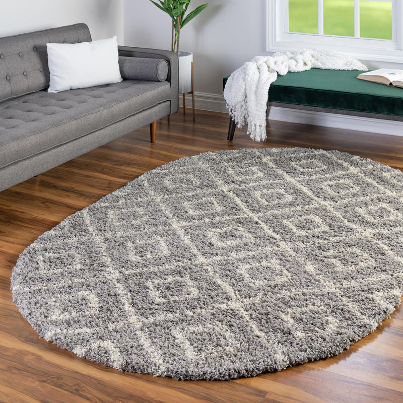 Lattice Loft Shag Collection Area Rug - Soho (Gray) Oval Gray  lifestyle 13