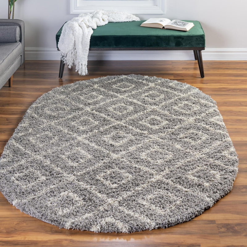 Lattice Loft Shag Collection Area Rug - Soho (Gray) Oval Gray  lifestyle 14