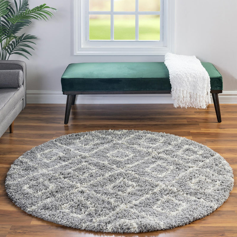 Lattice Loft Shag Collection Area Rug - Soho (Gray) Round Gray  lifestyle 14