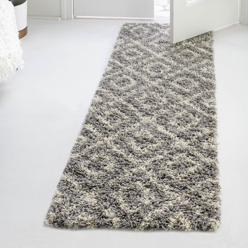 Lattice Loft Shag Collection Area Rug - Soho (Gray) Runner Gray  lifestyle 14