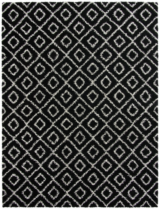 Lattice Loft Shag Collection Area Rug - Soho (Black and White) Rectangle Black and White Main