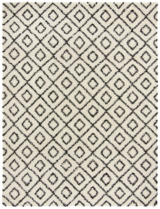 Lattice Loft Shag Collection Area Rug - Soho (White and Black) Rectangle White and Black Main