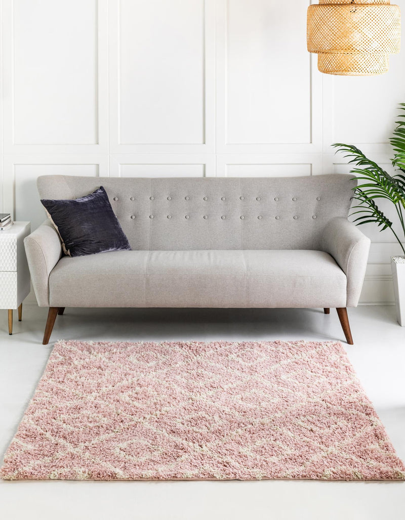 Lattice Loft Shag Collection Area Rug - Soho (Light Pink) Square Light Pink  lifestyle 2
