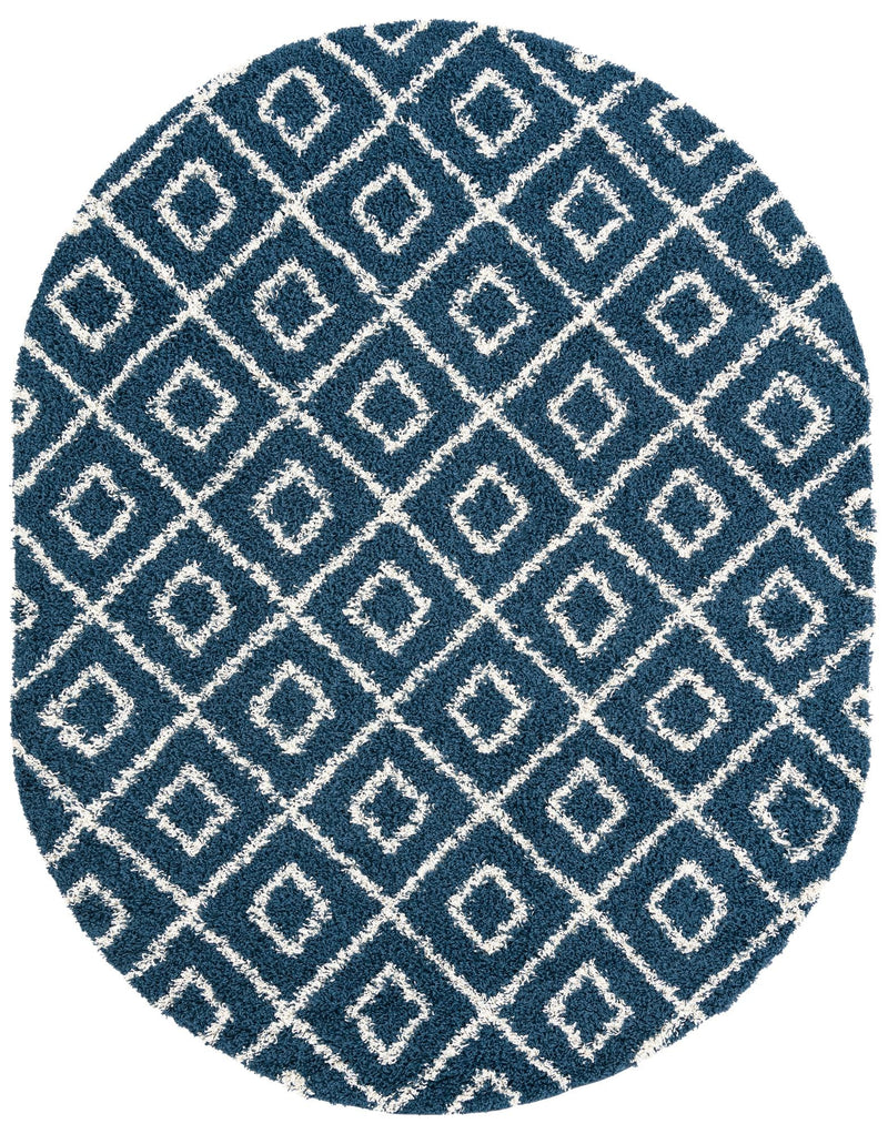 Lattice Loft Shag Collection Area Rug - Soho (Navy Blue) Oval Navy Blue Main