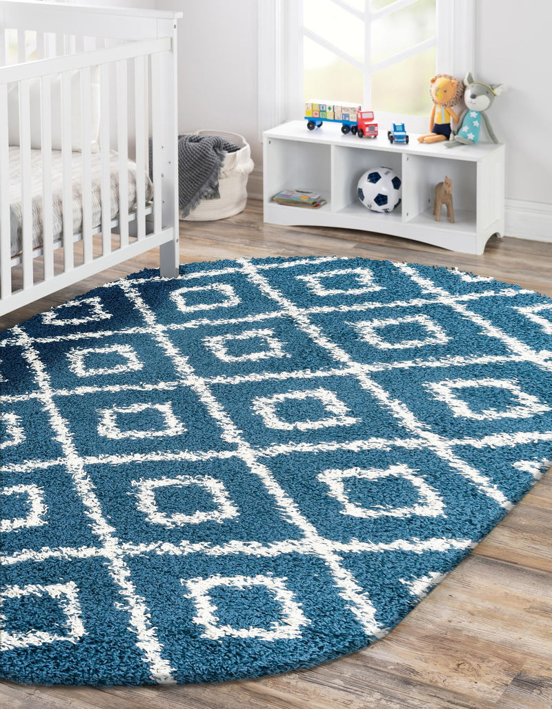 Lattice Loft Shag Collection Area Rug - Soho (Navy Blue) Oval Navy Blue  lifestyle 18