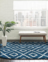 Lattice Loft Shag Collection Area Rug - Soho (Navy Blue) Oval Navy Blue  lifestyle 19