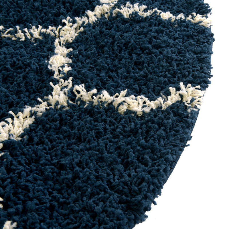 Lattice Loft Shag Collection Area Rug - Soho (Navy Blue) Round Navy Blue  lifestyle 3