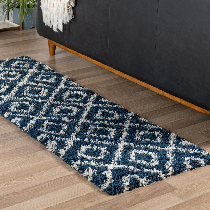 Lattice Loft Shag Collection Area Rug - Soho (Navy Blue) Runner Navy Blue  lifestyle 14
