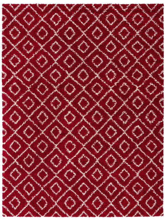 Lattice Loft Shag Collection Area Rug - Soho (Burgundy Red) Rectangle Burgundy Red Main