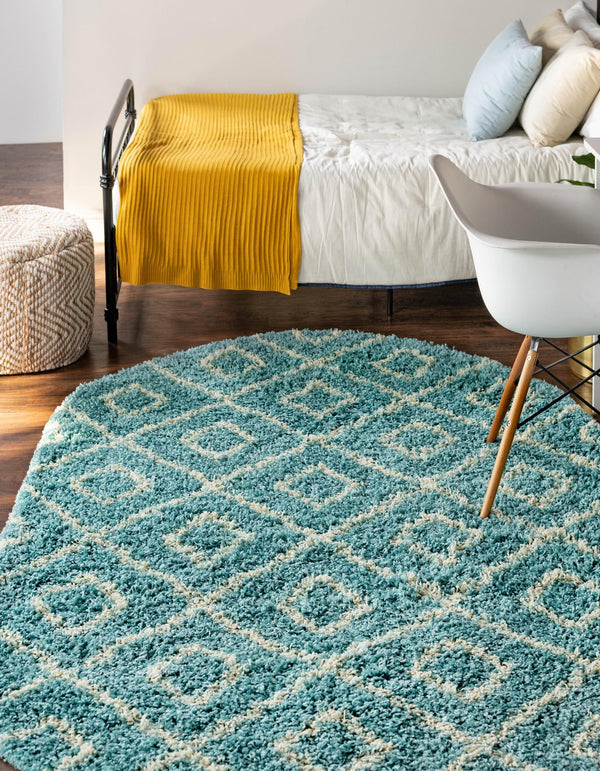 Lattice Loft Shag Collection Area Rug - Soho (Aqua) Oval Aqua  lifestyle 2