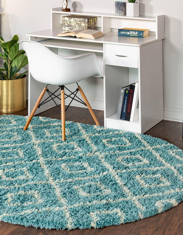 Lattice Loft Shag Collection Area Rug - Soho (Aqua) Oval Aqua  lifestyle 3