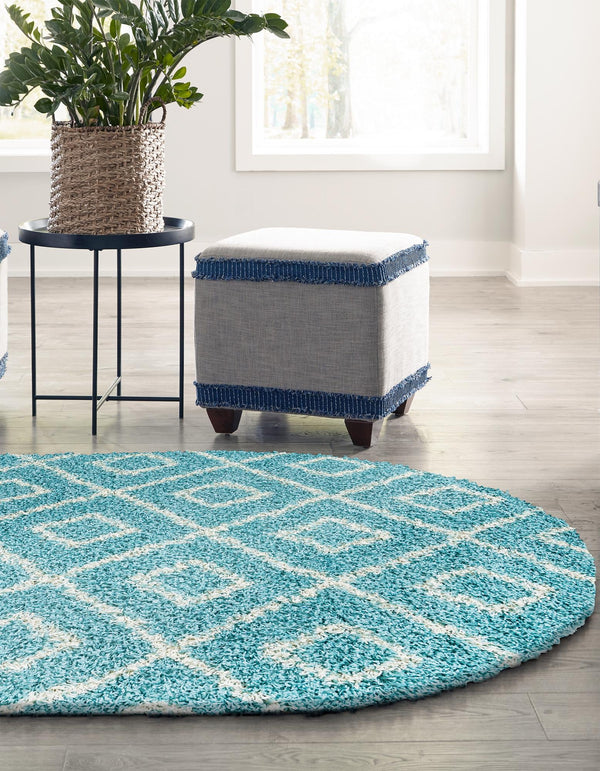 Lattice Loft Shag Collection Area Rug - Soho (Aqua) Oval Aqua  lifestyle 24
